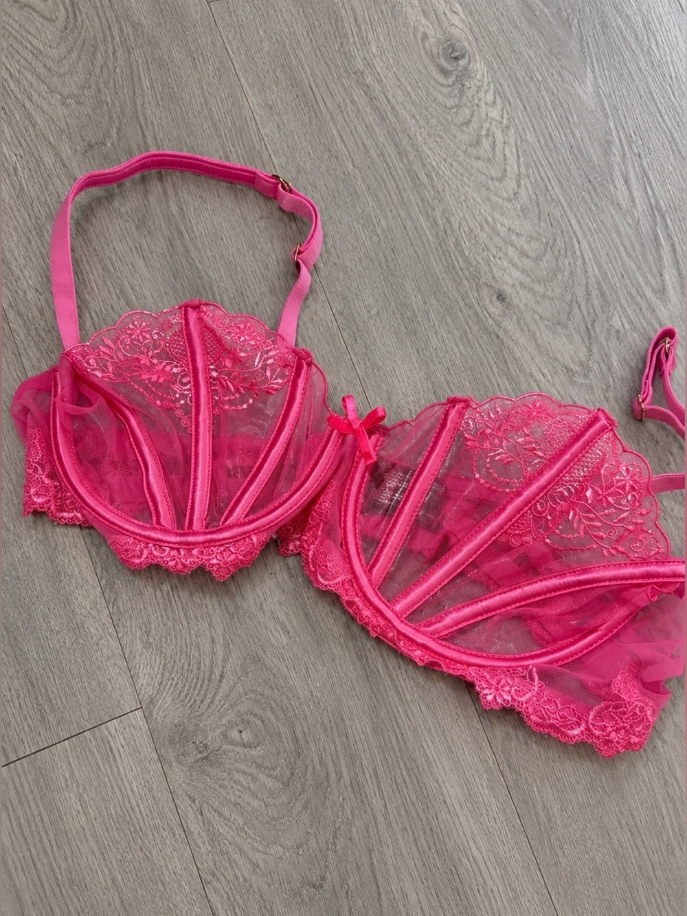 Honey Birdette Natalie Wild Pink Sheer Lace Underwire Bra- 36C